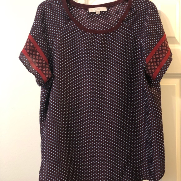 LOFT Tops - Maroon shirt with blue and red details LOFT Tops - Maroon shirt with blue and red details